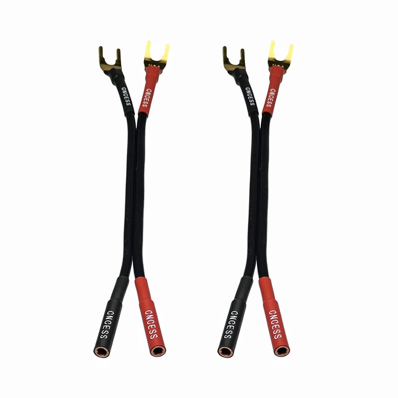 CNCESS CESS-079 Banana Plug to Spade Plug Adapter Cable, Female Banana Jack to Large Spade, 12 AWG Tinned Copper Wire, 6-Inch Length (Large Spade) - Image 1